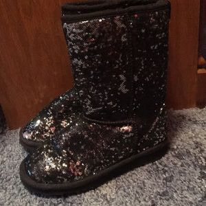 Black and silver sequin boots
